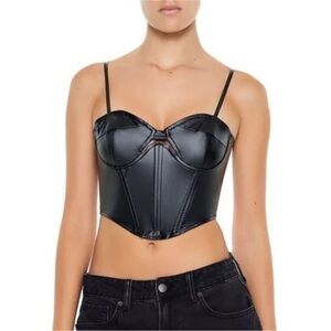 Forever 21 Faux Leather Bustier Crop Tank Top Cropped Sleeveless Cut Out Medium